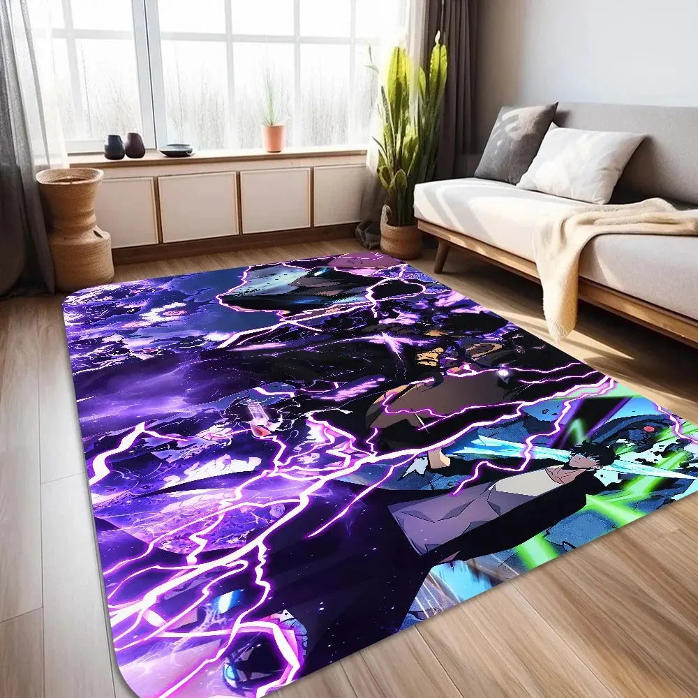 Solo Leveling anime themed rug for gaming room setup