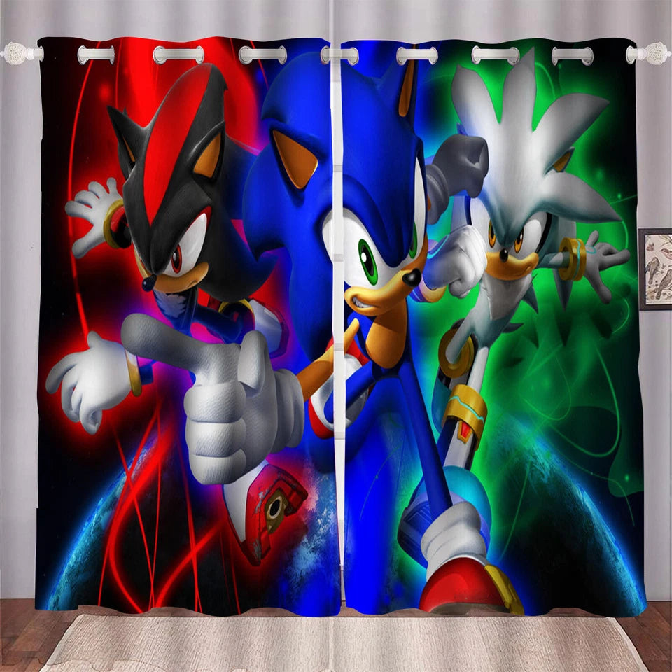 Sonic the Hedgehog bedroom curtains for children, vibrant cartoon window panels.