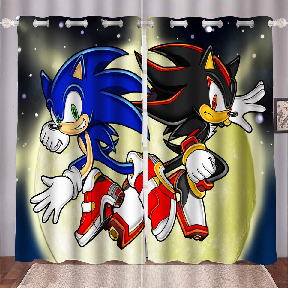 Sonic cartoon curtains for nursery windows, playful blackout drapes for kids.