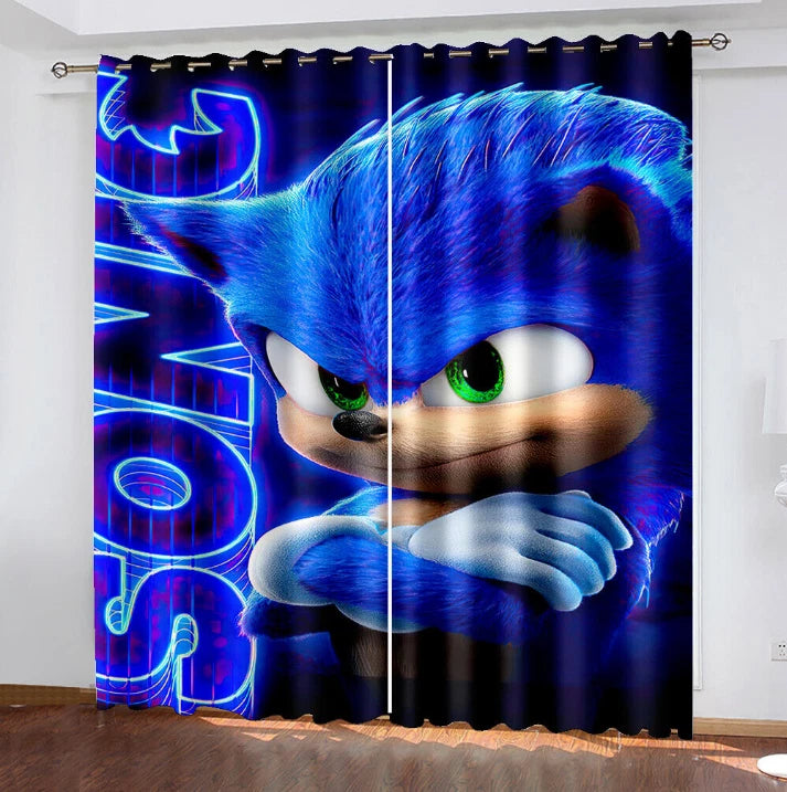 Sonic kids cartoon window drapes, blackout curtains for bedrooms and nurseries.