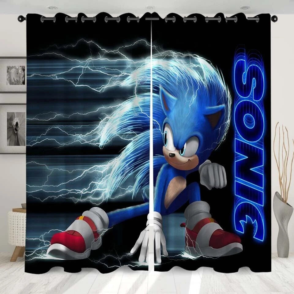 Sonic playroom window curtains for kids, colorful blackout drapes.