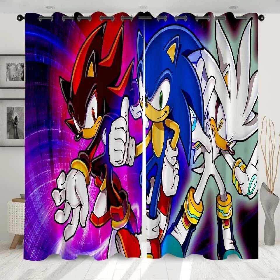 Sonic the Hedgehog blackout window drapes for children’s bedrooms and playrooms.