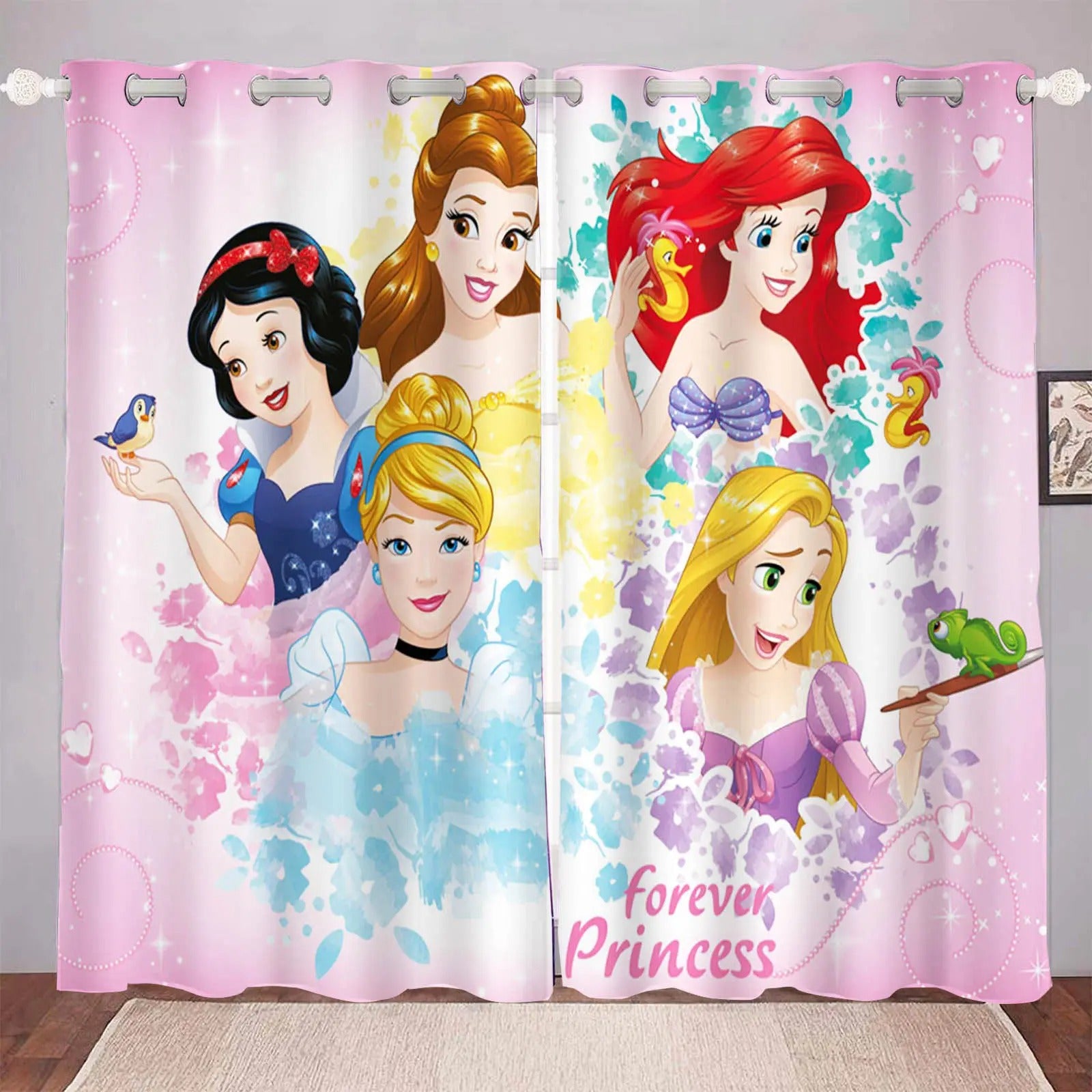 Sparkle castle design princess curtains for kids bedroom décor.