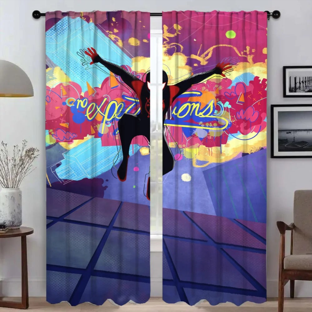 Spider-Man blackout window drapes, stylish flannel curtains for living room decor.