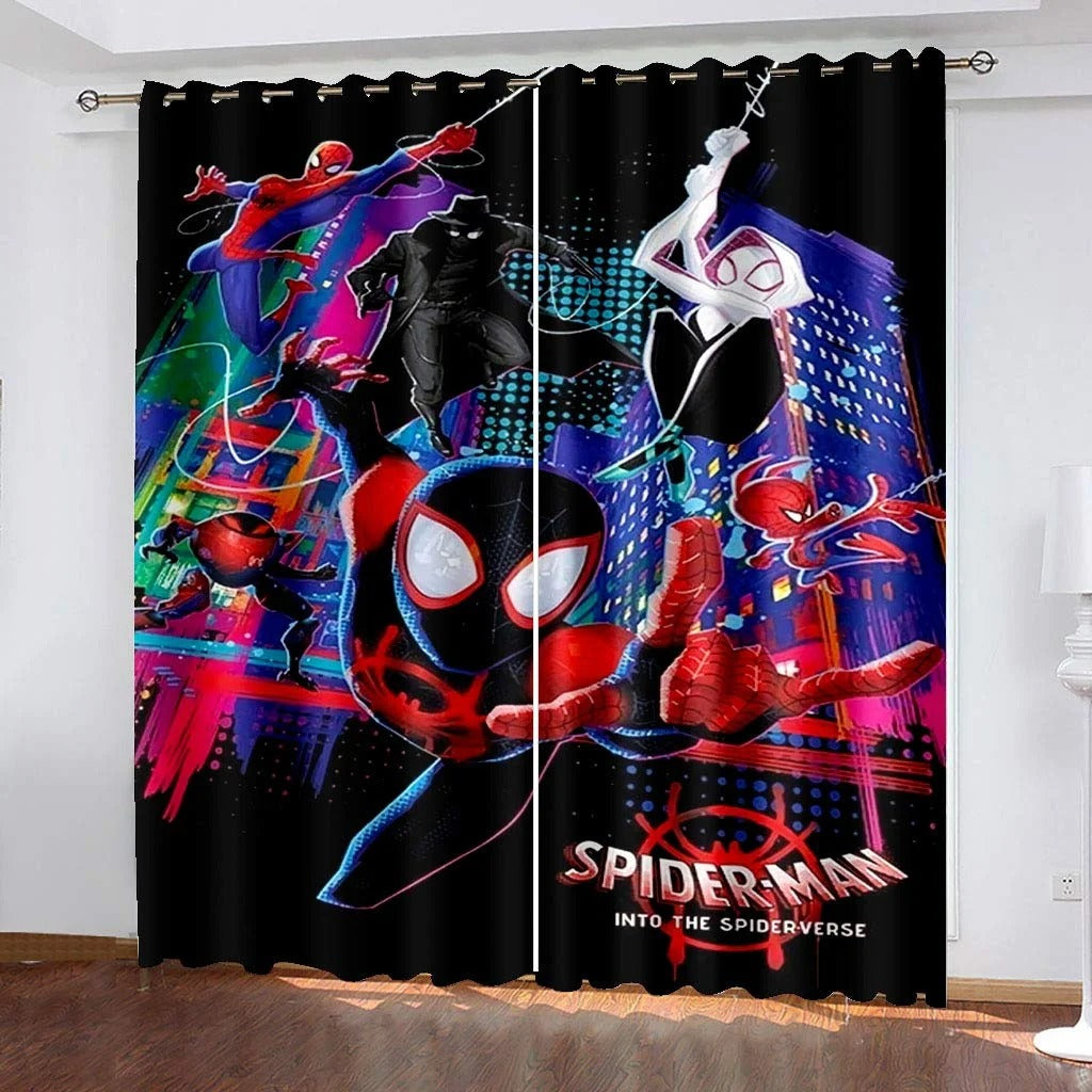 Spider-Man cartoon curtains, blackout window drapes for kids playroom.