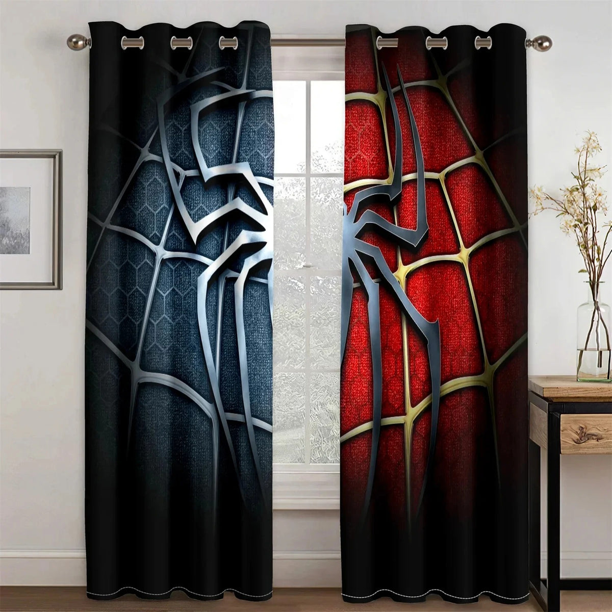 Spider-Man blackout room darkening curtains, flannel drapes for children’s bedroom.