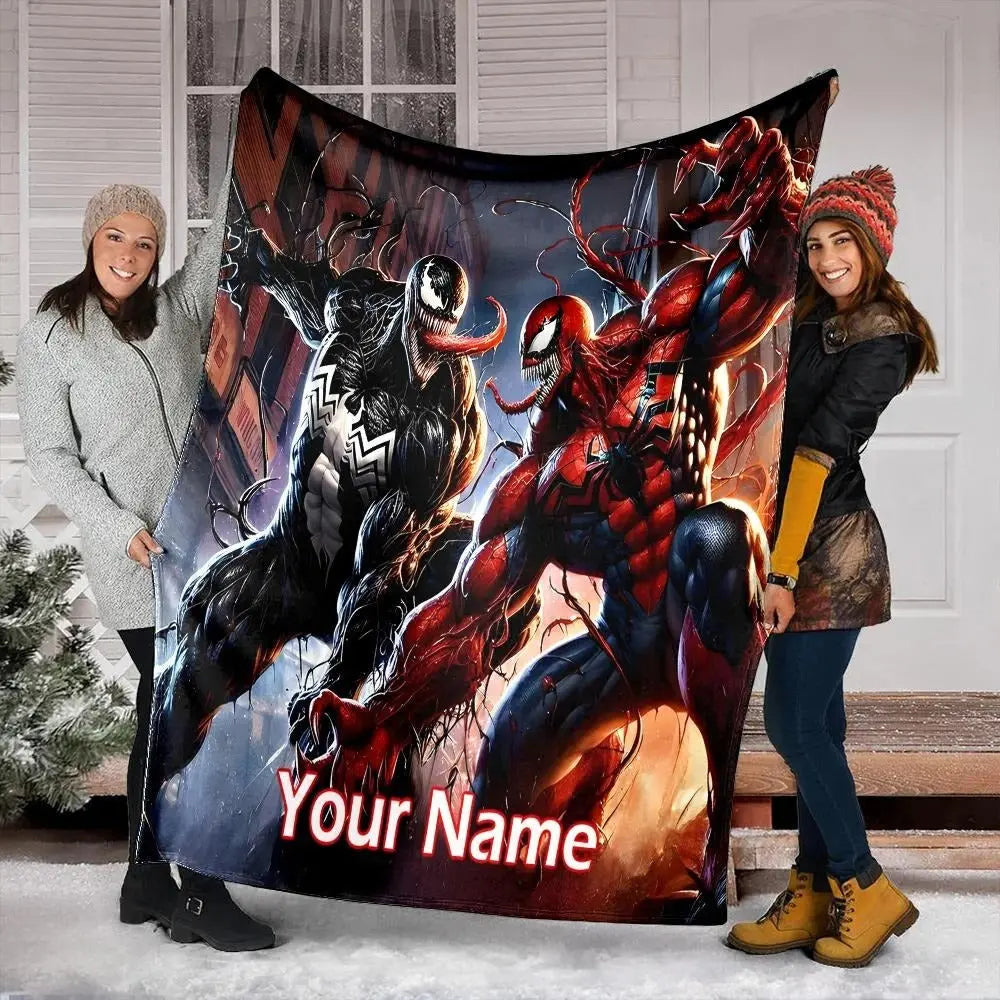 Custom Spider-Man Venom name blanket, Marvel superhero personalized throw for kids bedroom décor