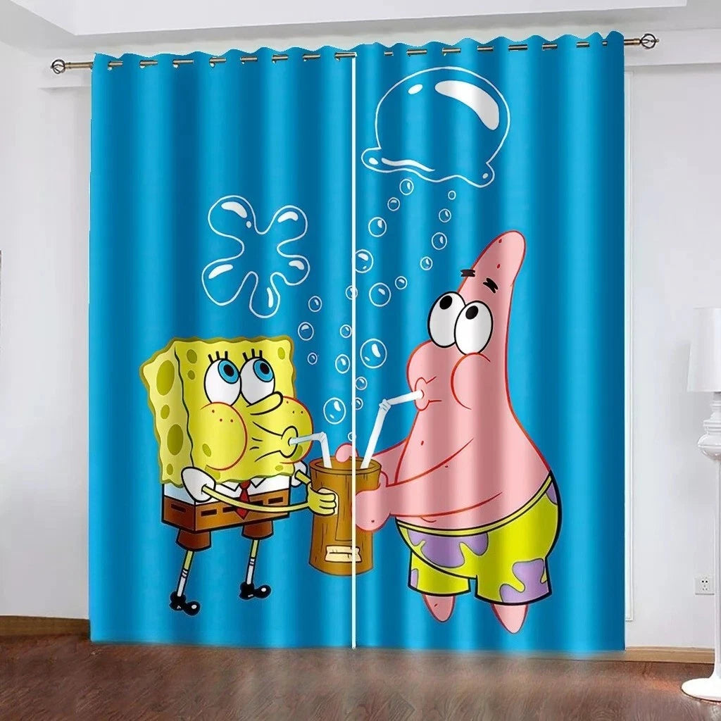 SpongeBob blackout curtains for children’s room, fun and functional window drapes.