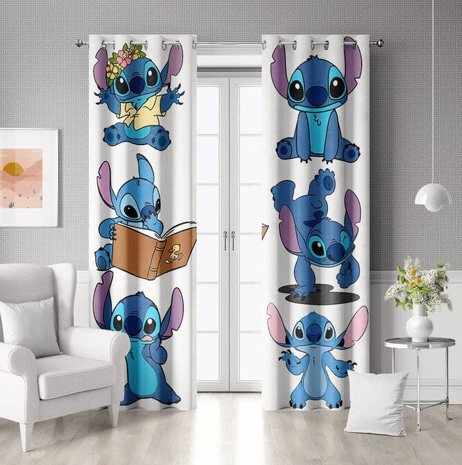 Cartoon Stitch and Angel window curtains for children’s bedrooms