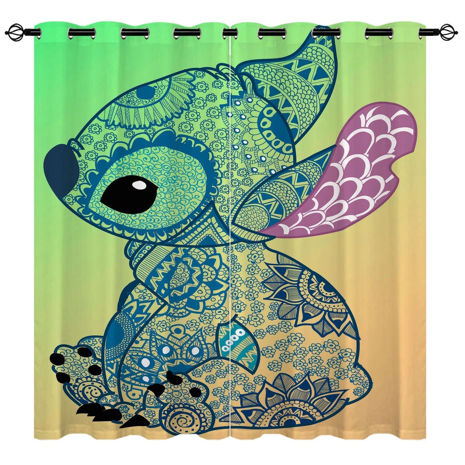 Cute Stitch and Angel kids bedroom window drapes blackout style