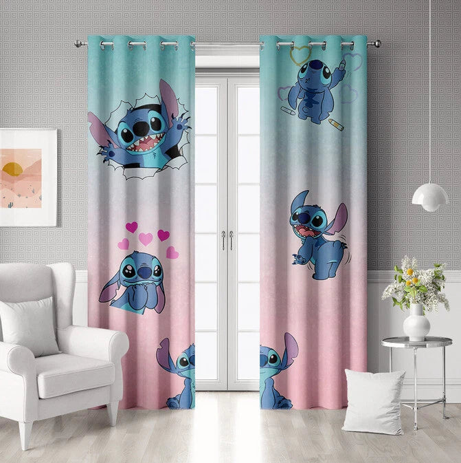 Stitch and Angel kids blackout window curtains for bedroom decor