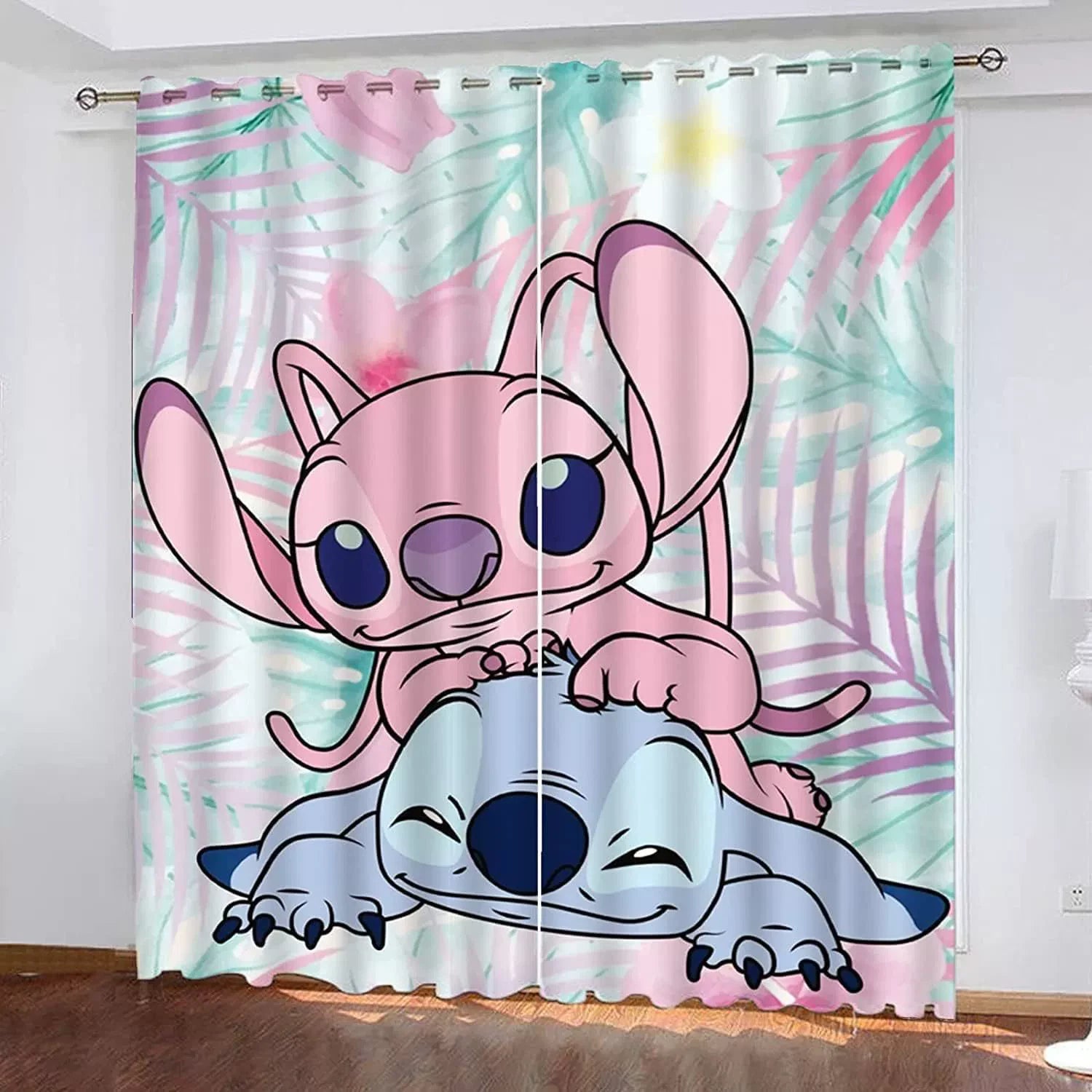 Stitch and Angel kids window drapes for playroom or bedroom decor