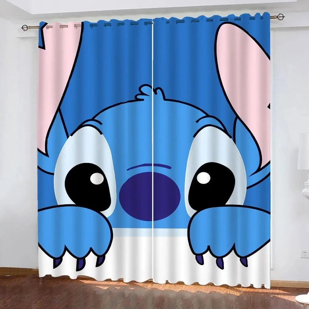 Cartoon Stitch Ohana Anime Blackout Window Curtains – Cute Lilo & Stitch Drapes for Bedroom Décor