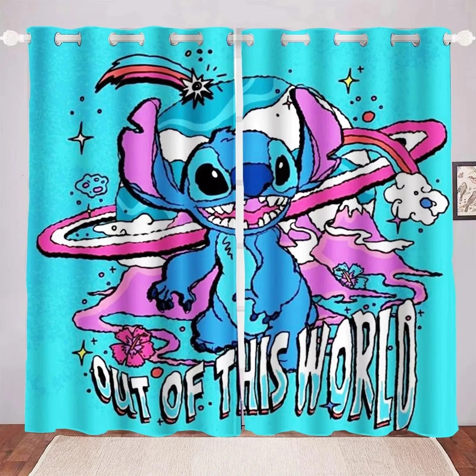 Cartoon Stitch Ohana Curtains – Anime Blackout Drapes for Bedrooms, Dorms & Home Décor