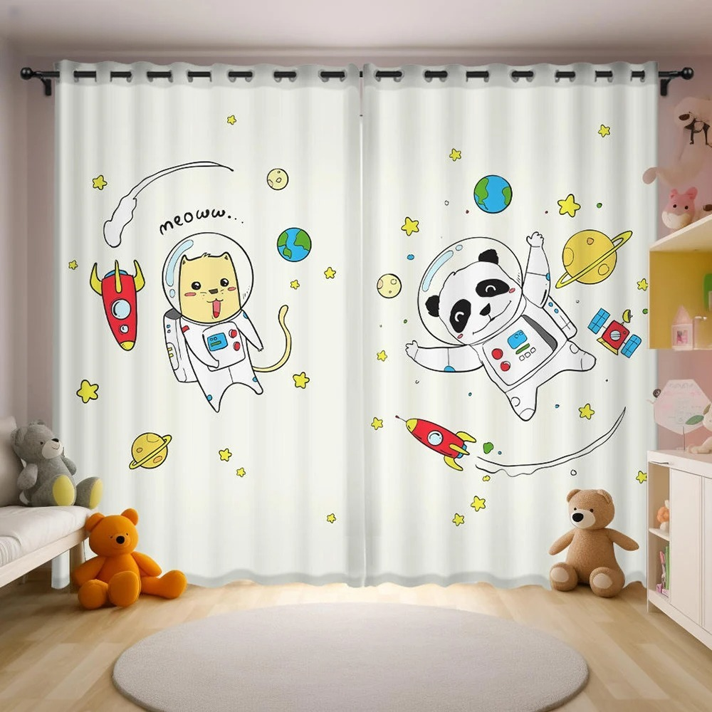 Stylish space astronaut curtains, blackout cartoon drapes for children’s bedroom.