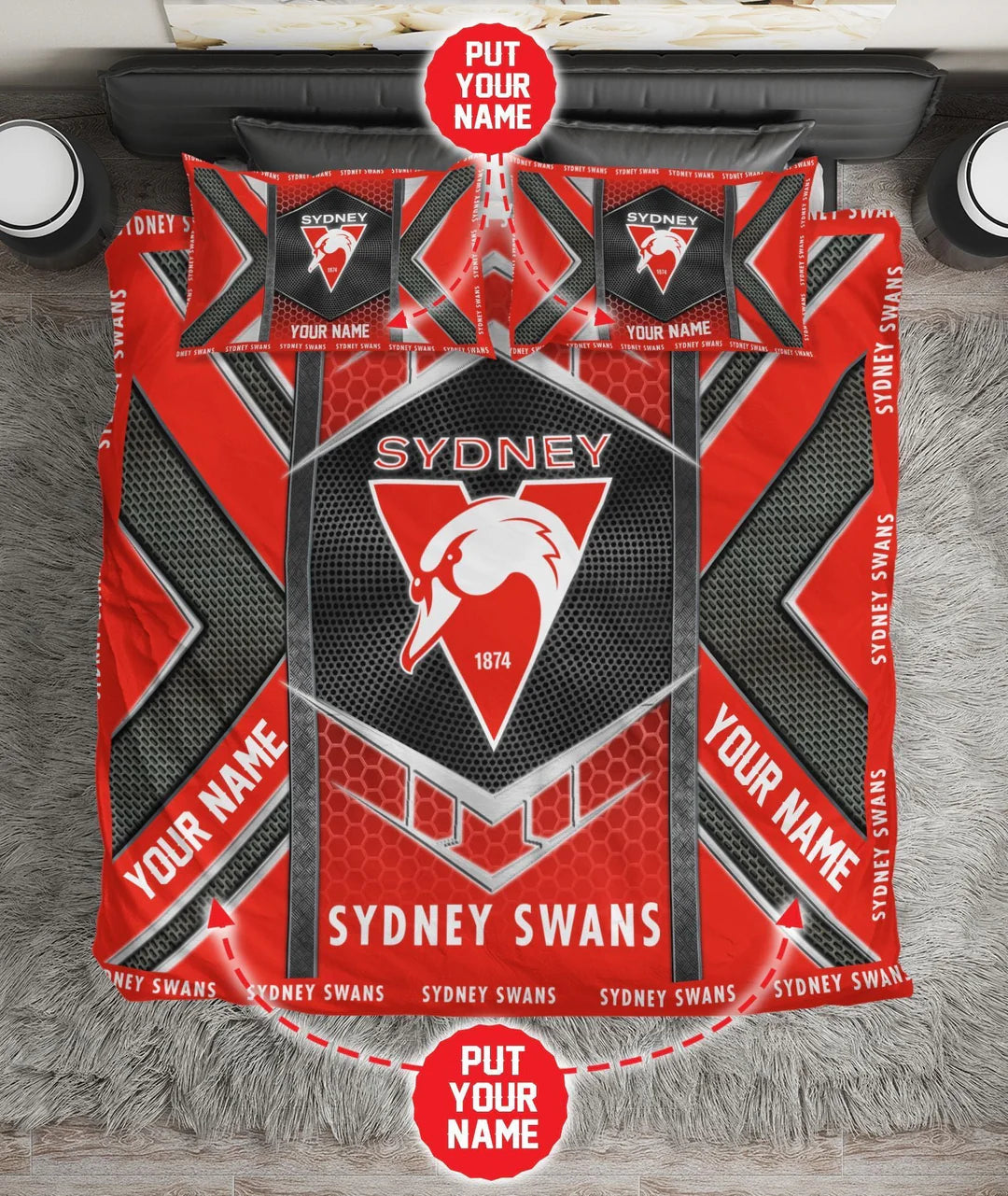Personalized Sydney Swans quilt cover and doona cover bedding set Australia custom name