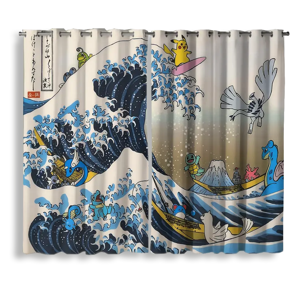 The Great Wave Pokemon Window Curtain for bedroom, kids room, and anime home decor