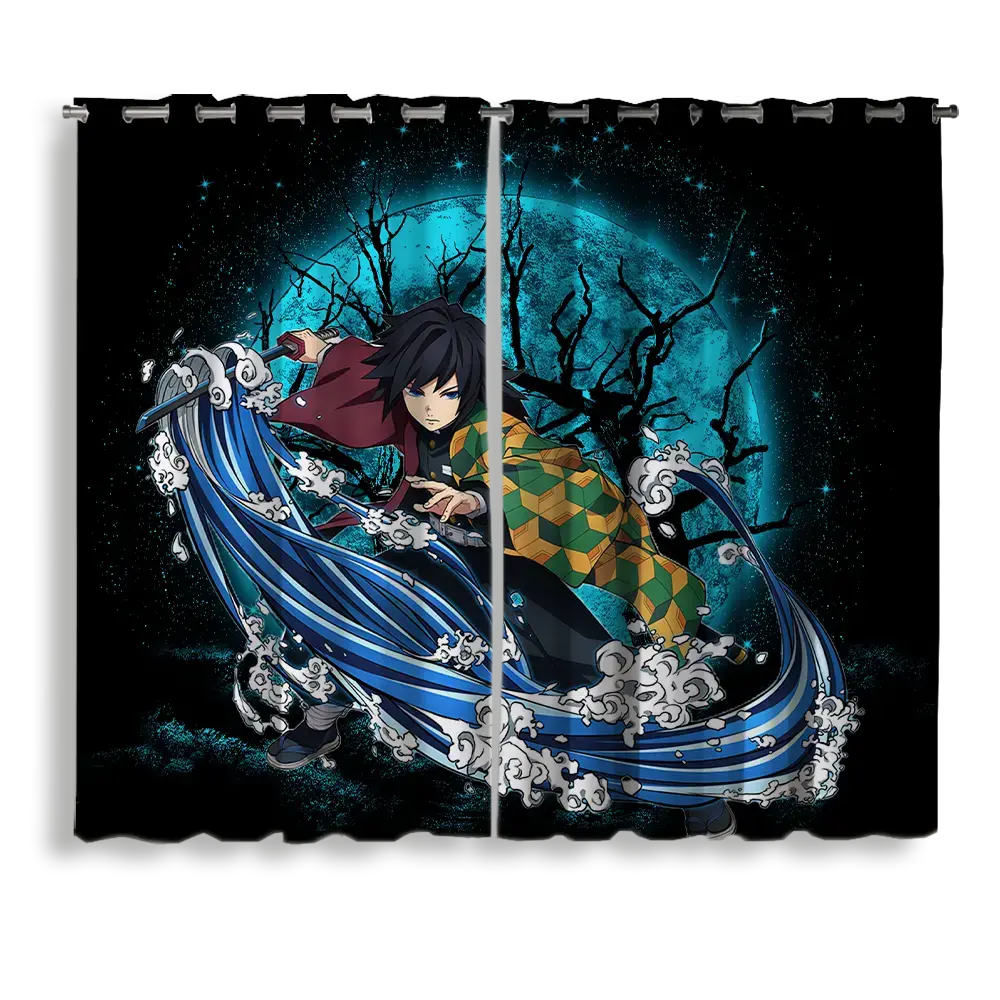 Tomioka Giyuu Demon Slayer Moonlight blackout window curtain – anime bedroom and living room decor