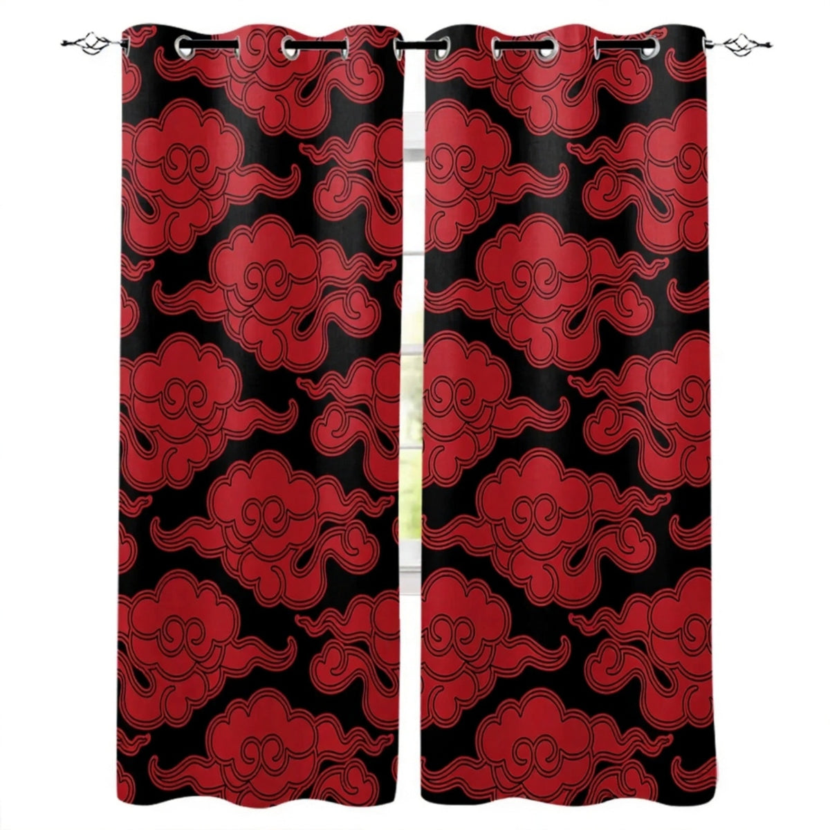 Uchiha Sasuke Red Cloud room darkening curtains, 2-panel set for bedrooms and living rooms, ideal Naruto anime home decoration for fans and kids.