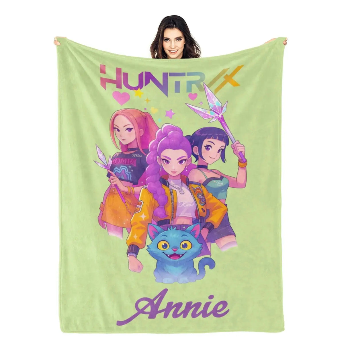 Unique Kpop Demon Hunters blanket, anime style cozy fleece throw for fans.