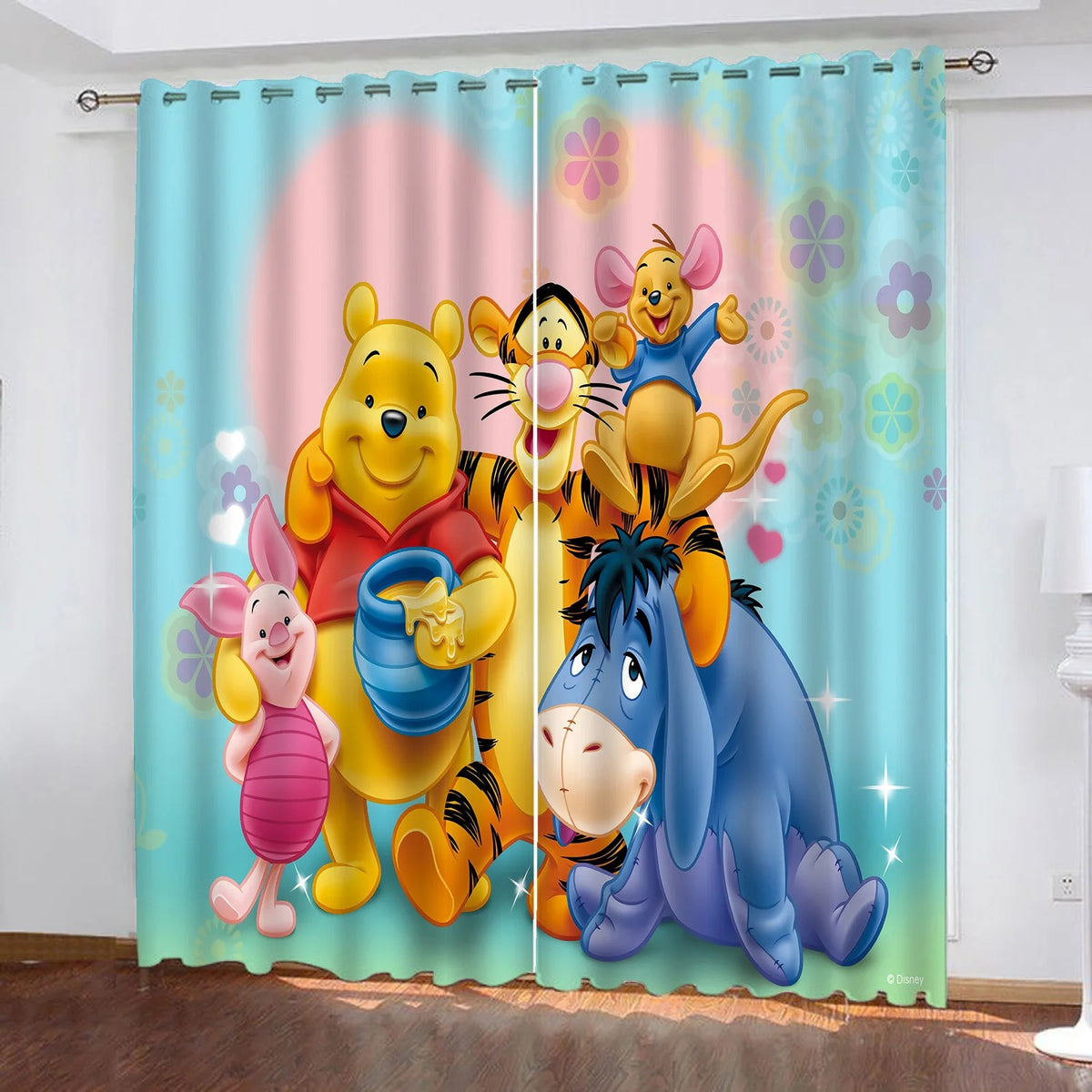 Winnie the Pooh blackout curtains, cartoon drapes for children’s bay window.