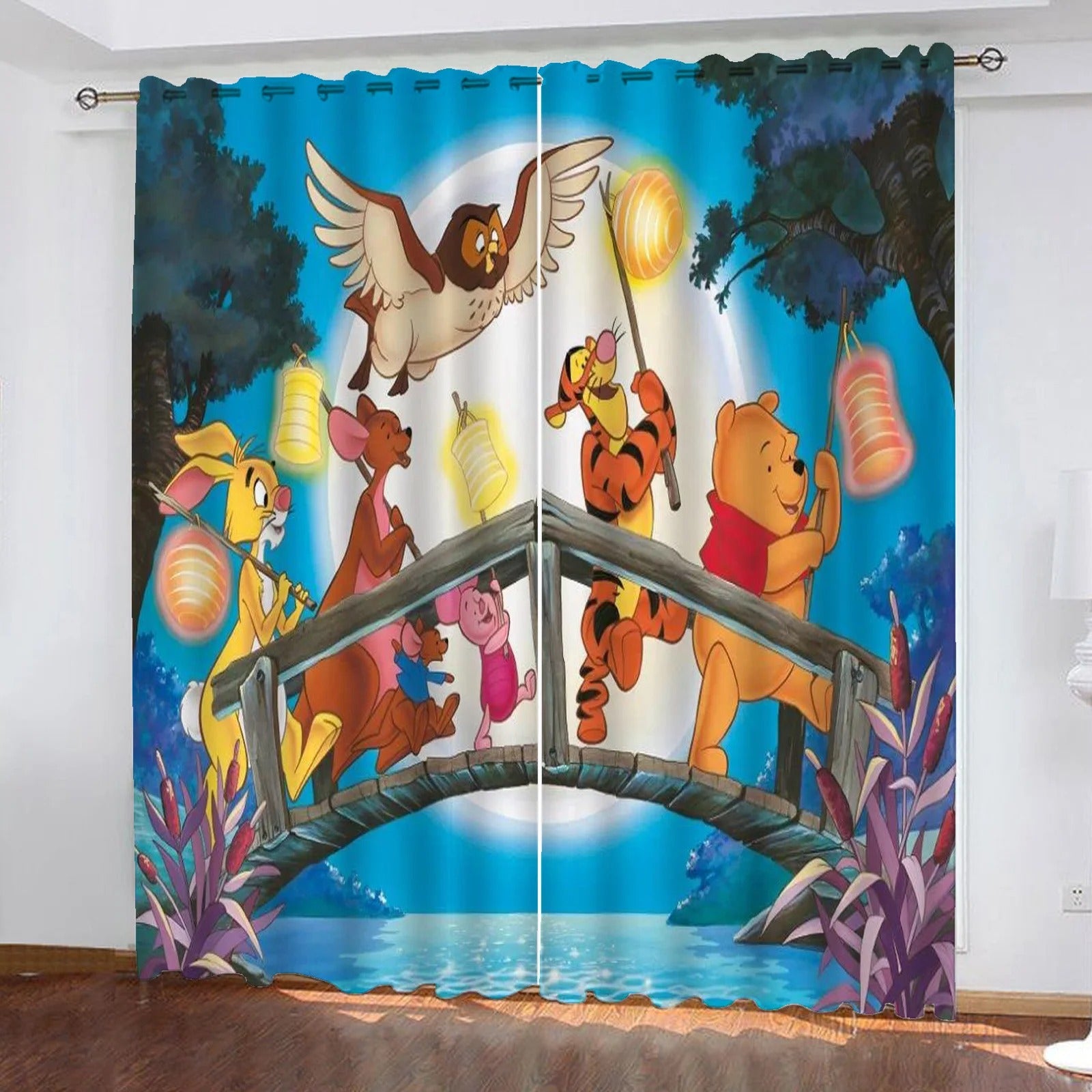 Winnie the Pooh cartoon blackout curtains for kids bedroom, living room, balcony, and kitchen window décor.