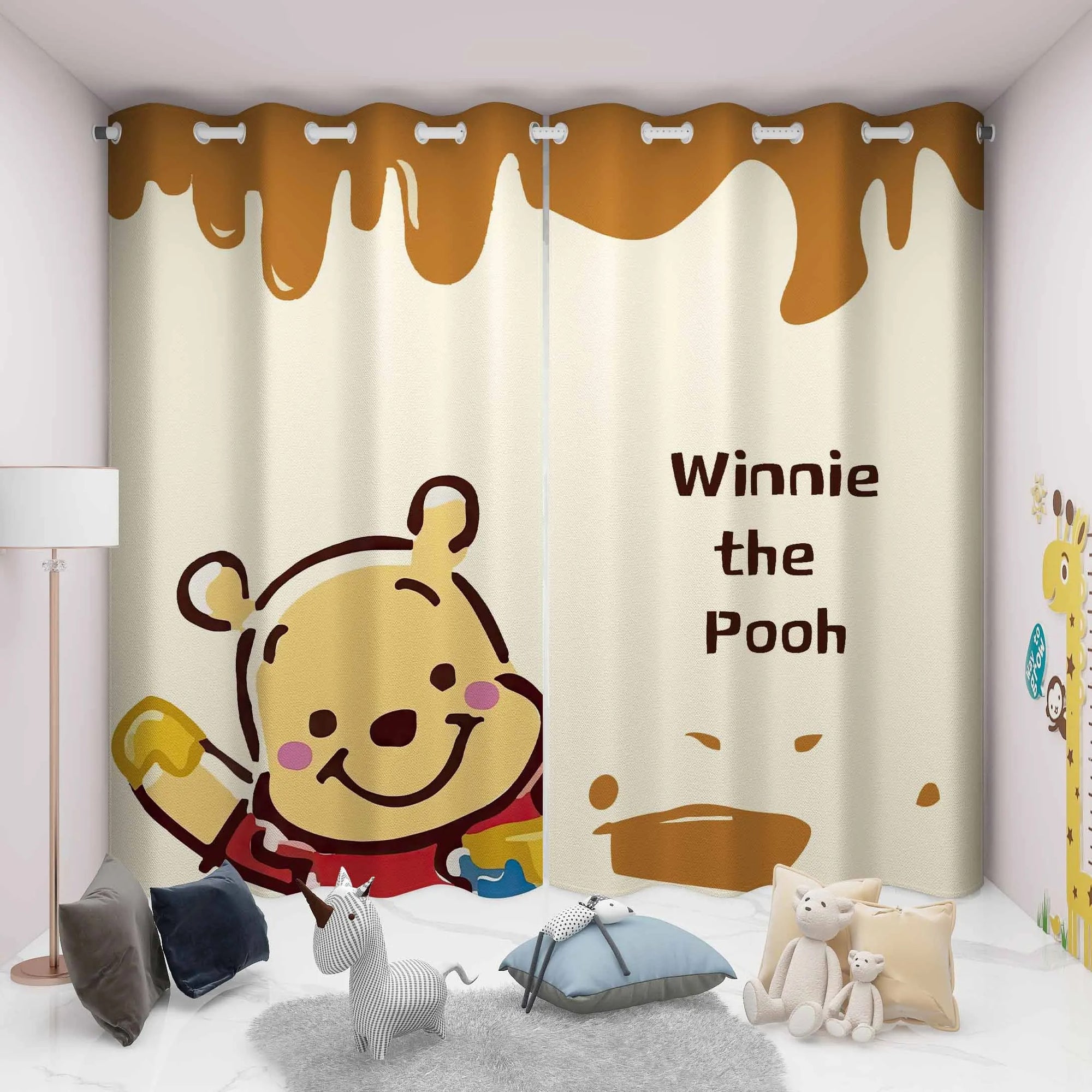 Room curtain with Winnie the Pooh cartoon design, perfect for kids bedroom or playroom décor.