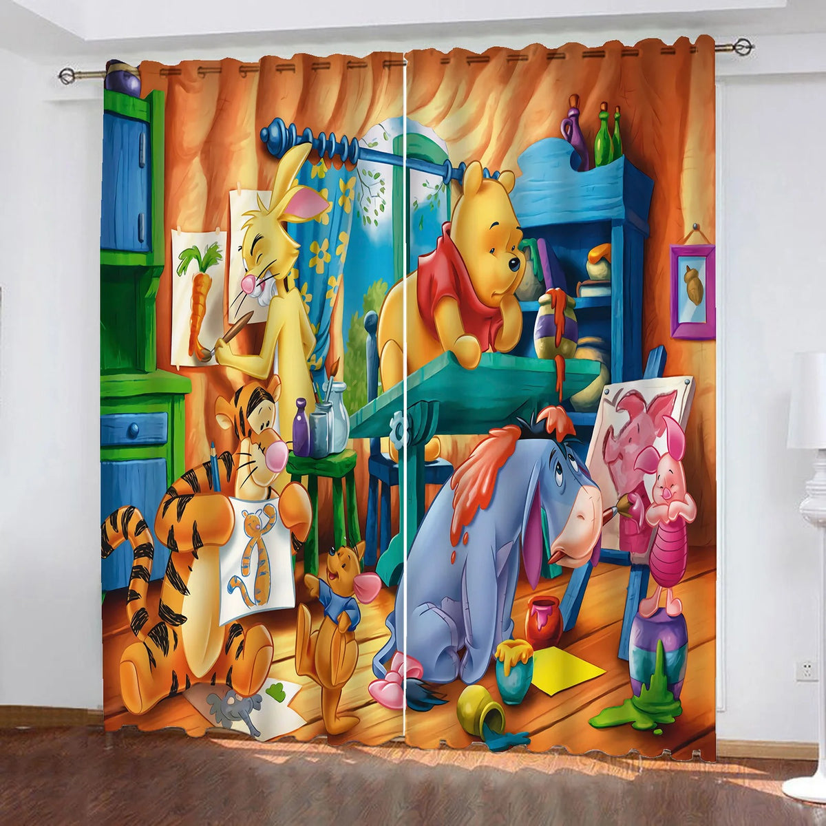 Winnie the Pooh dustproof curtains, cartoon blackout drapes for balcony décor.