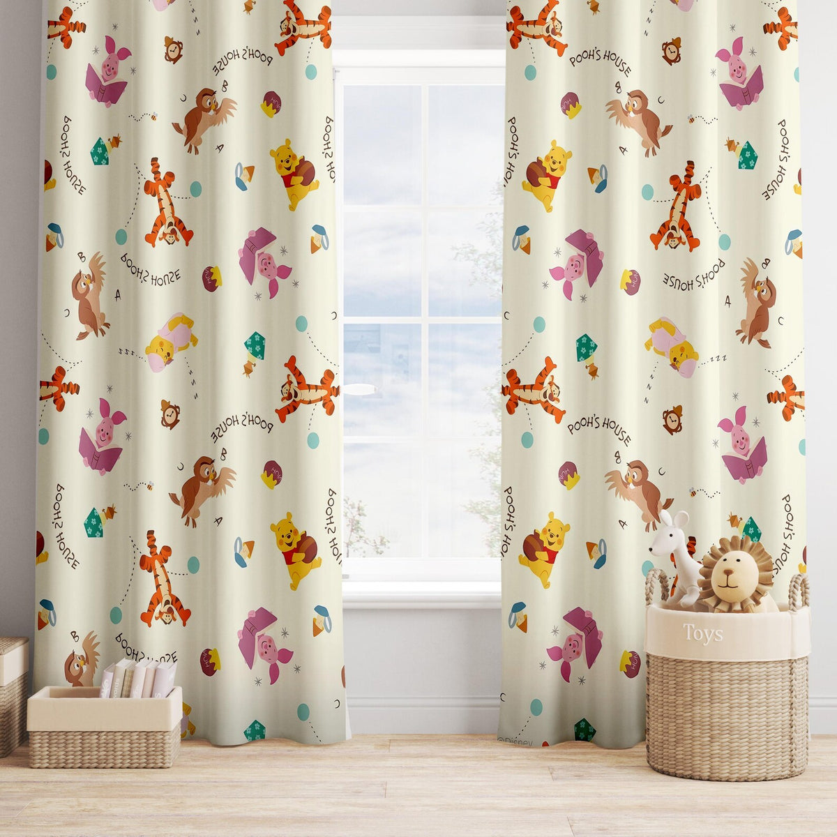 Winnie the Pooh girls room curtains, cartoon blackout drapes for bedroom décor.