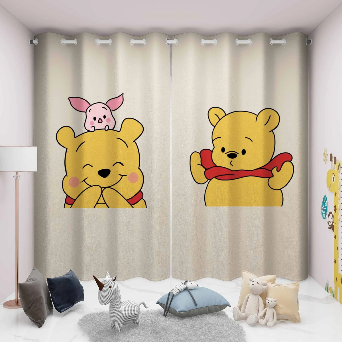 Winnie the Pooh and Piglet kids room curtain, cute cartoon blackout drapes for children’s bedroom décor.
