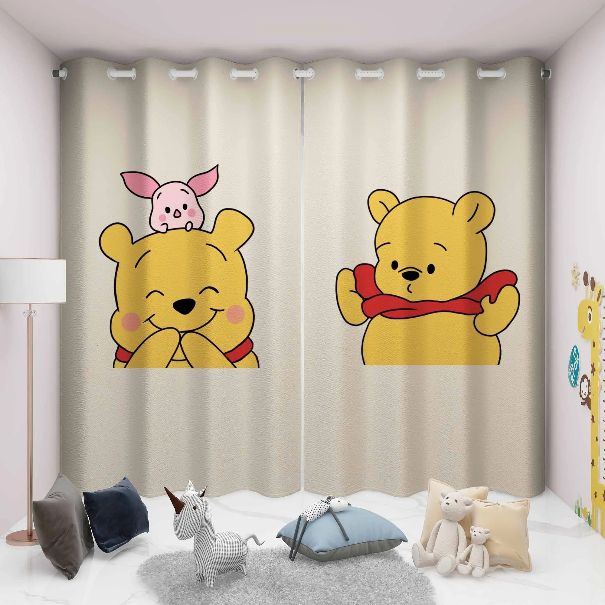 Winnie the Pooh and Piglet kids room curtain, cute cartoon blackout drapes for children’s bedroom décor.
