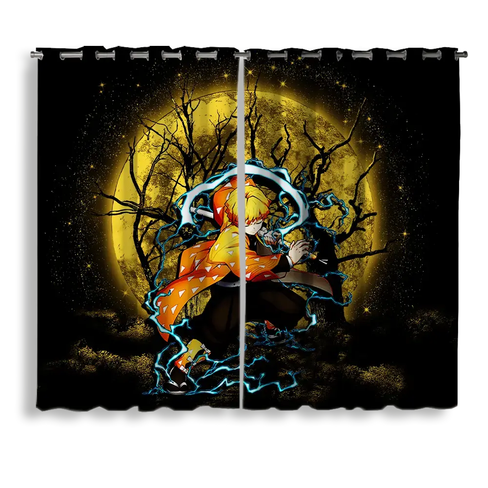 Zenitsu Demon Slayer Moonlight blackout window curtain – anime bedroom and living room decor